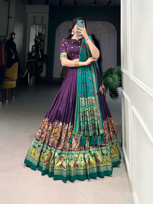 Purple_Patola_Print_With_Foil_Work_Dola_Silk_Lehenga_Choli_For_Women