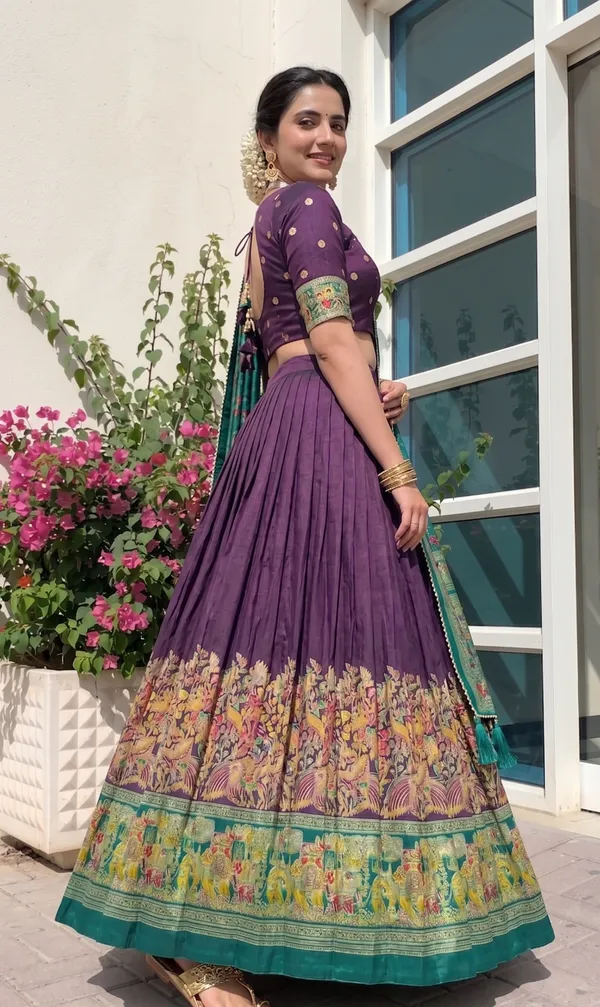 Purple_Patola_Print_With_Foil_Work_Dola_Silk_Lehenga_Choli_For_Women