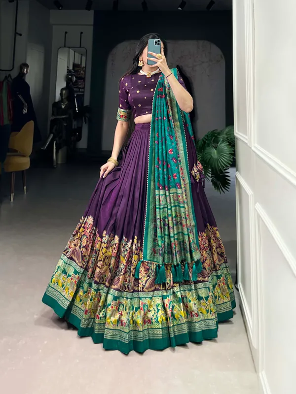 Purple_Patola_Print_With_Foil_Work_Dola_Silk_Lehenga_Choli_For_Women