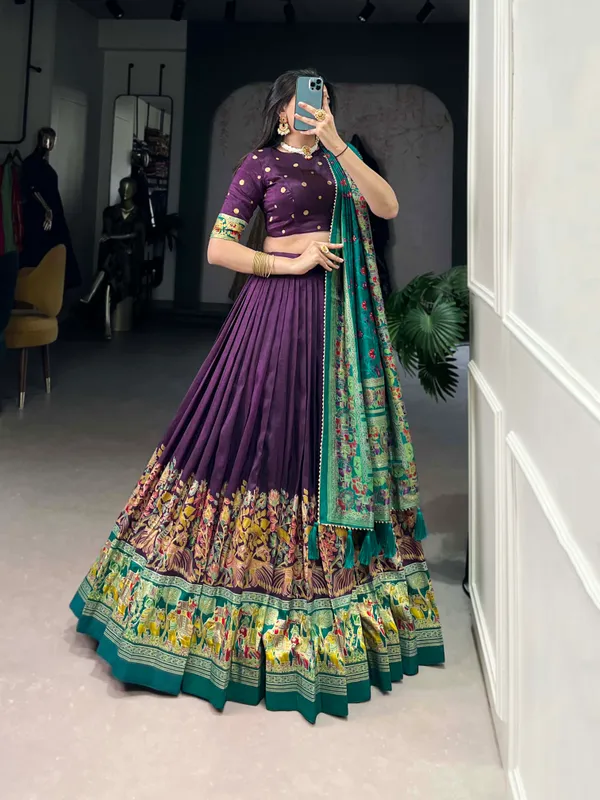 Purple_Patola_Print_With_Foil_Work_Dola_Silk_Lehenga_Choli_For_Women