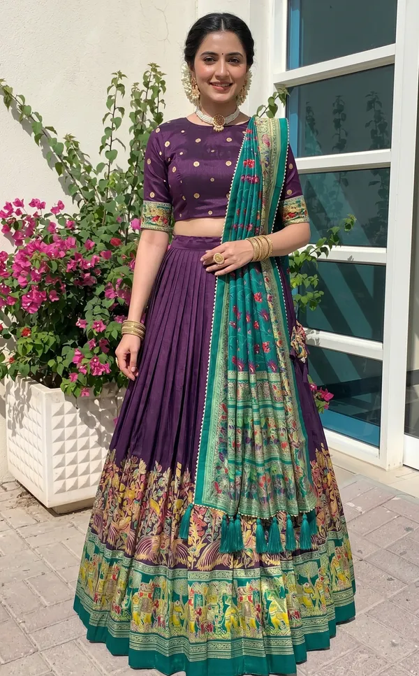 Purple_Patola_Print_With_Foil_Work_Dola_Silk_Lehenga_Choli_For_Women