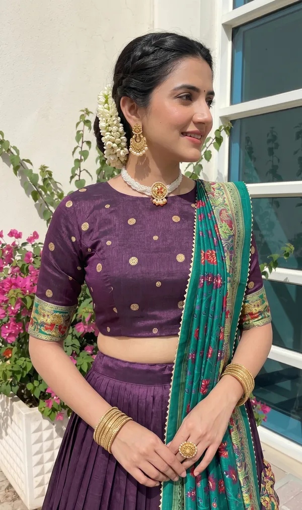 Purple_Patola_Print_With_Foil_Work_Dola_Silk_Lehenga_Choli_For_Women