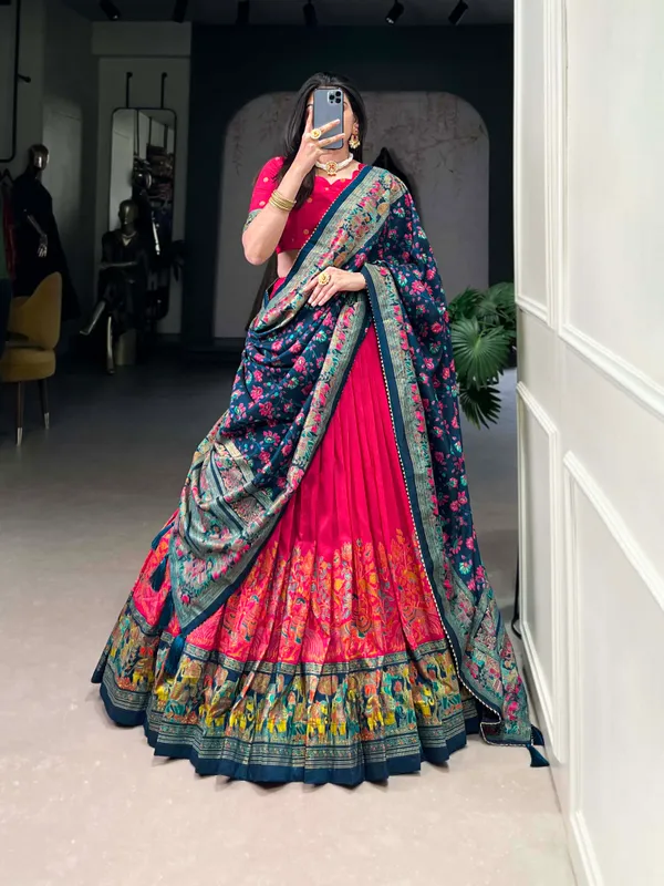 Red_Patola_Print_With_Foil_Work_Dola_Silk_Lehenga_Choli_For_Women