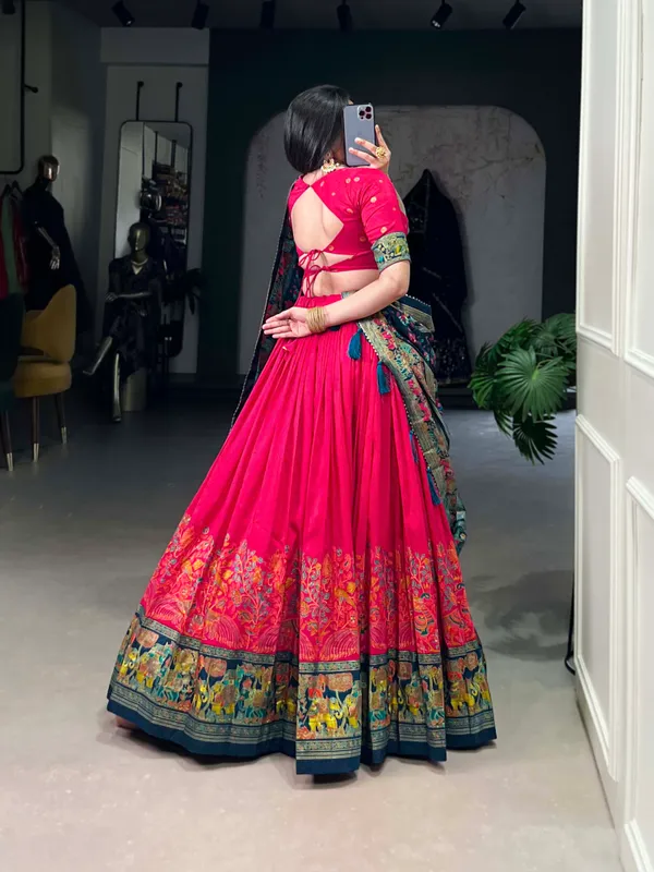 Red_Patola_Print_With_Foil_Work_Dola_Silk_Lehenga_Choli_For_Women
