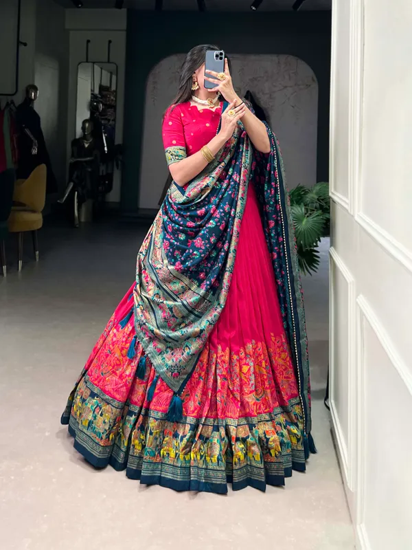 Red_Patola_Print_With_Foil_Work_Dola_Silk_Lehenga_Choli_For_Women