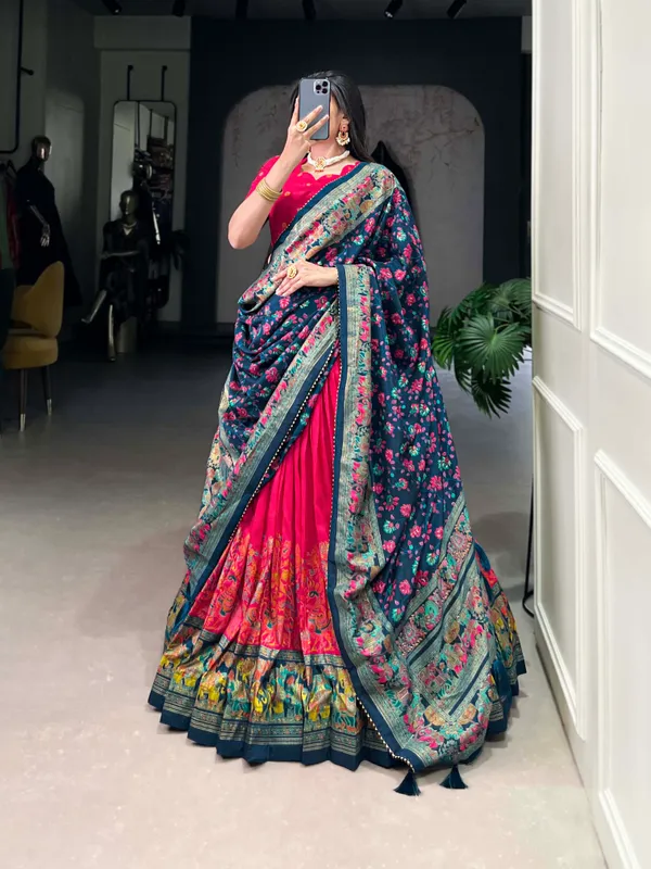 Red_Patola_Print_With_Foil_Work_Dola_Silk_Lehenga_Choli_For_Women