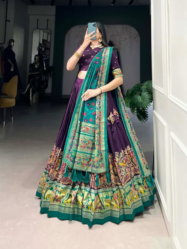 Maroon_Patola_Print_With_Foil_Work_Dola_Silk_Lehenga_Choli_For_Women