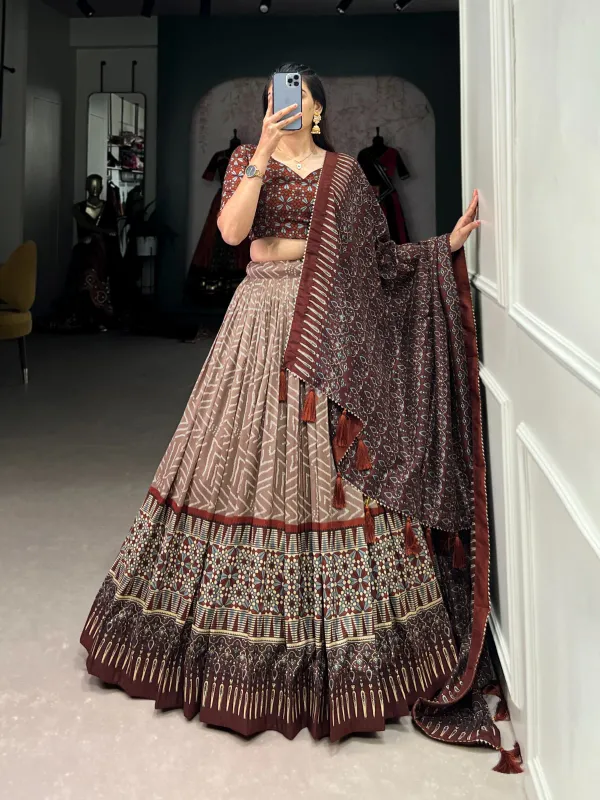 Maroon_Patola_Print_With_Foil_Work_Dola_Silk_Lehenga_Choli_For_Women