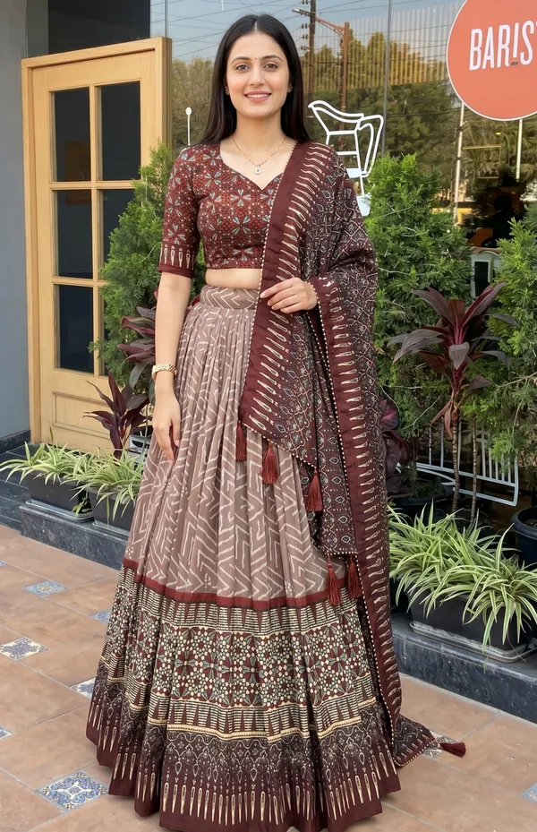 Maroon_Patola_Print_With_Foil_Work_Dola_Silk_Lehenga_Choli_For_Women