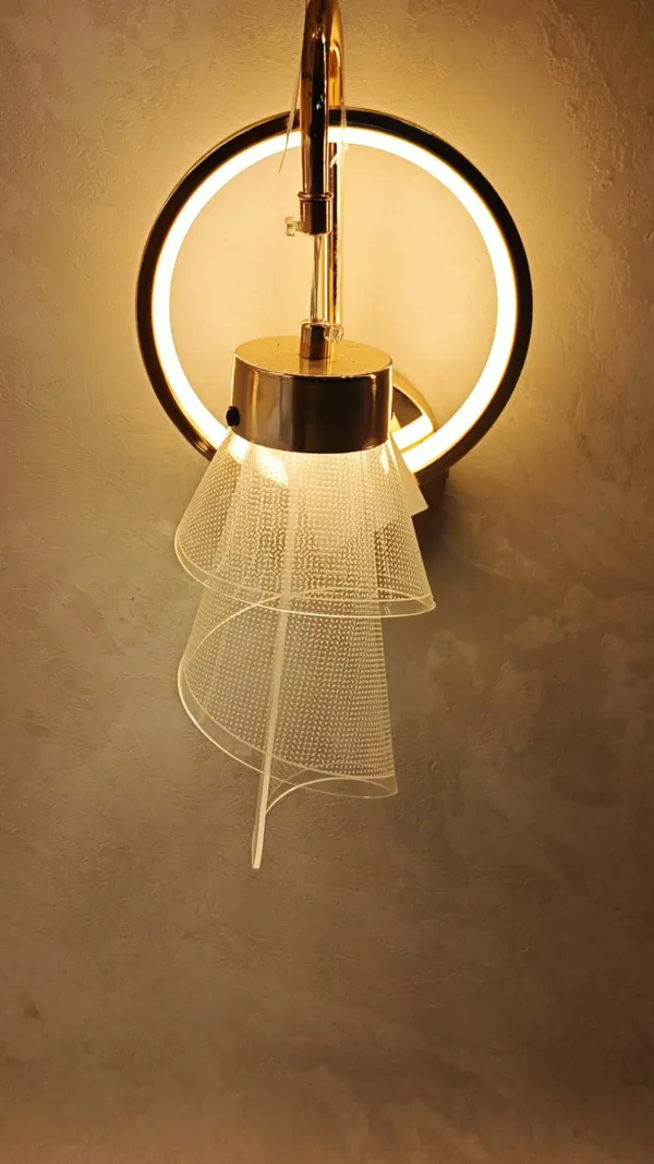 Metal_Glass_Gold_Ring_Cone_Shade_LED_Wall_Light