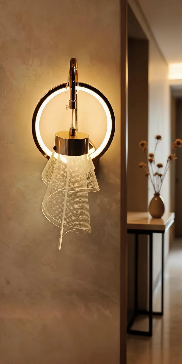 Metal_Glass_Gold_Ring_Cone_Shade_LED_Wall_Light