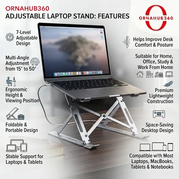ORNAHUB360_|7-Level_Adjustable_Aluminum_Laptop_Stand_|__Ergonomic_Foldable_Portable_|_MacBook,_Laptops_,_IPad