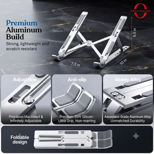 ORNAHUB360_|7-Level_Adjustable_Aluminum_Laptop_Stand_|__Ergonomic_Foldable_Portable_|_MacBook,_Laptops_,_IPad