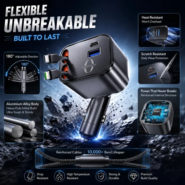 ORNAHUB360_|_COMBO_120W_Fast_Turbo_Car_Charger_|__4_in_1_|_600_GSM_Microfiber_Cleaning_Cloth_Pack_of_3**