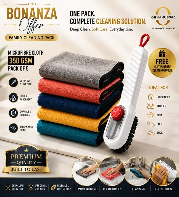 ORNAHUB360_|__FREE__-_PREMIUM_MICROFBRE_CLOTH_350__GSM__5__With__MULTIPURPOSE_CLEANING_BRUSH