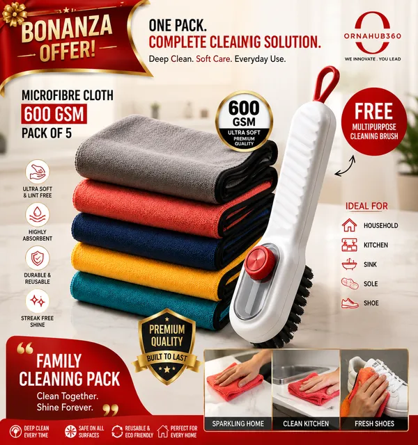 ORNAHUB360_|__FREE__-_PREMIUM_MICROFBRE_CLOTH_600_GSM__5__With__MULTIPURPOSE_CLEANING_BRUSH
