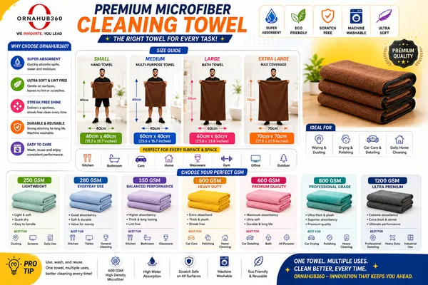 ORNAHUB360_|_Pack_of_4_|_600GSM_|__Premium_Reversible_Microfiber_Cleaning_Cloth__|_40x40_cm_|_Multicolor