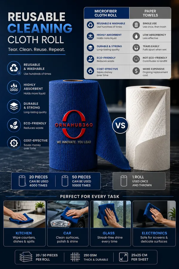 ORNAHUB360_|50_Rolls_|_250_GSM_|__Microfiber_Cleaning_Cloth__Roll_|Washable_Up_to_10000_Uses