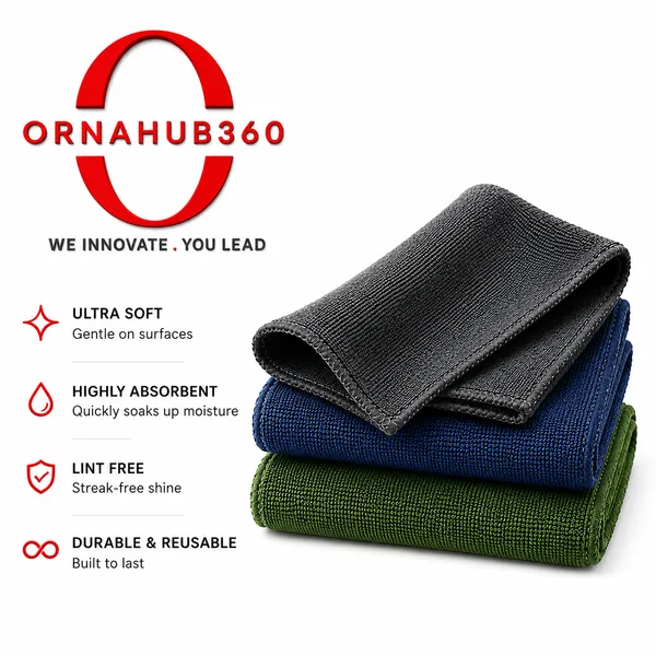 ORNAHUB360_|_Pack_of_3_|_350_GSM__Microfiber_Cleaning_Cloth_(multicolor),_40x40_cm