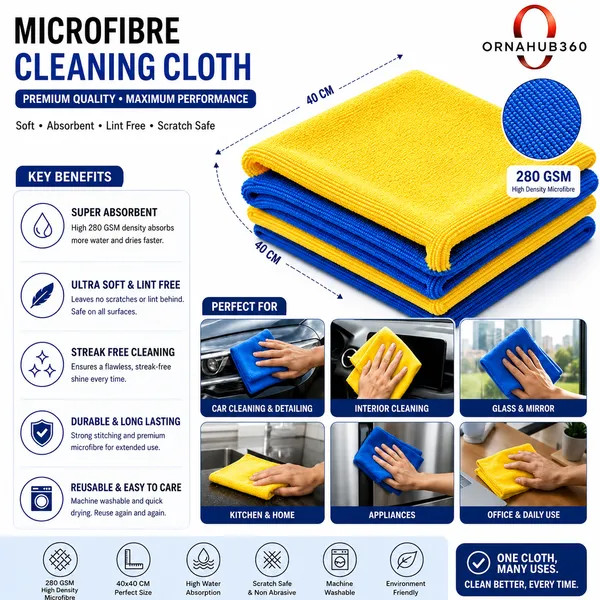 ORNAHUB360_|_Pack_of_4_|__280_GSM_|_Microfiber_Cloth_–__|_40x40_cm__|_Multicolor