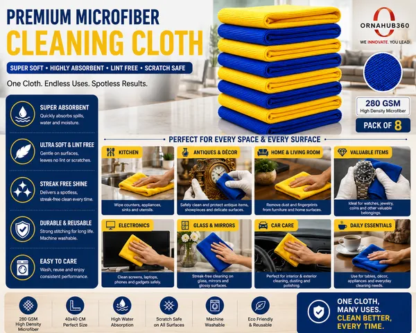 ORNAHUB360_|_Pack_of_8_|_280GSM_|_Premium_Microfiber_Cleaning_Cloth__|_40x40_cm_|_Multicolor