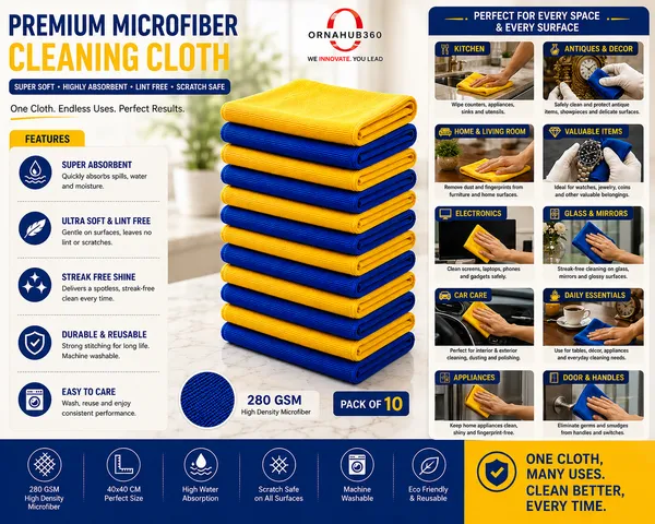 ORNAHUB360_|_Pack_of_10_|_280_GSM_|__Premium_Microfiber_Cleaning_Cloth_Pack_of_10_|_40x40_cm_|_Multicolor