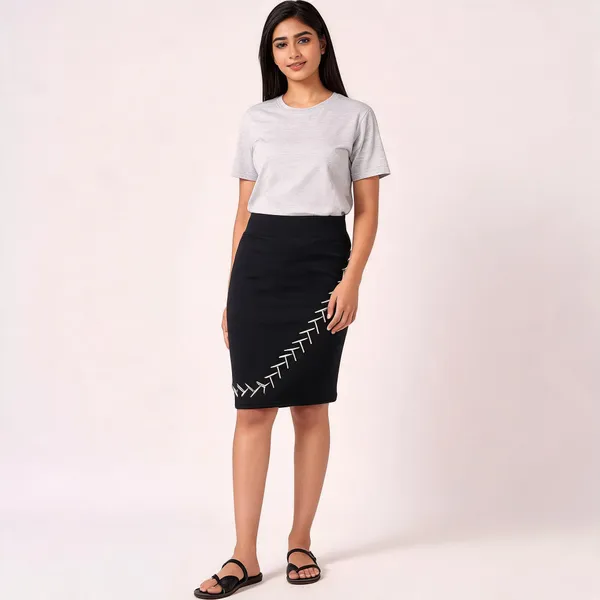 Black_Lycra_Blend_Pencil_Embellished_Skirt_For_Women