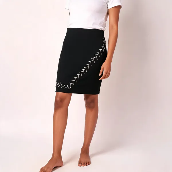 Black_Lycra_Blend_Pencil_Embellished_Skirt_For_Women