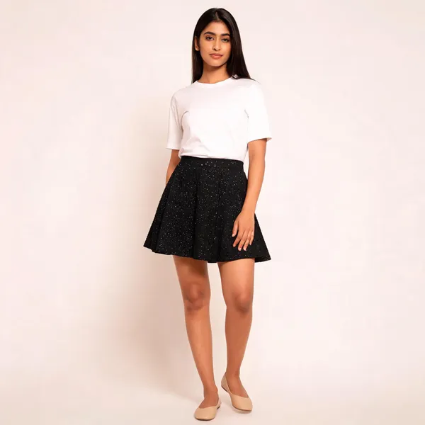 Black_Polyester_Glitter_A-Line_Skirt_For_Women