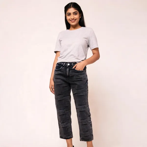 Black_Denim_Cargo_Fit_Trousers_For_Women