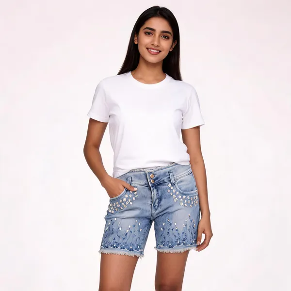 Blue_Denim_Embellished_Shorts_For_Women