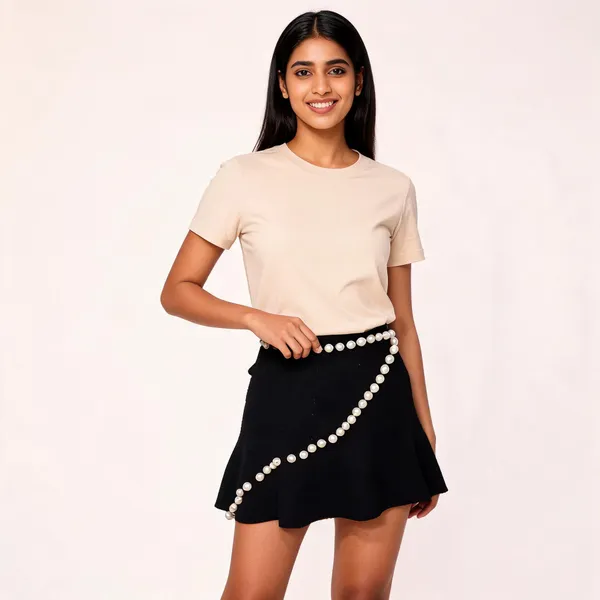 Black_Velvet_Flared_Pearl_Detail_Skirt_For_Women
