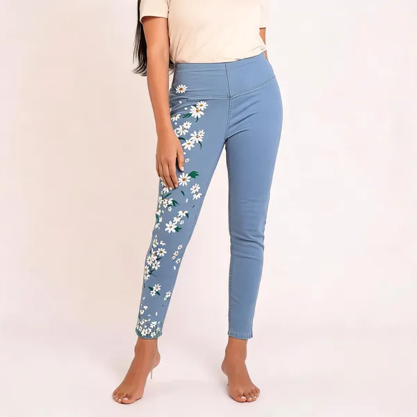 Blue_Cotton_Denim_Slim_Fit_Floral_Print_Leggings_For_Women