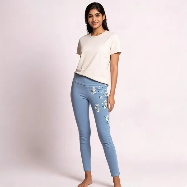 Blue_Cotton_Denim_Slim_Fit_Floral_Print_Leggings_For_Women