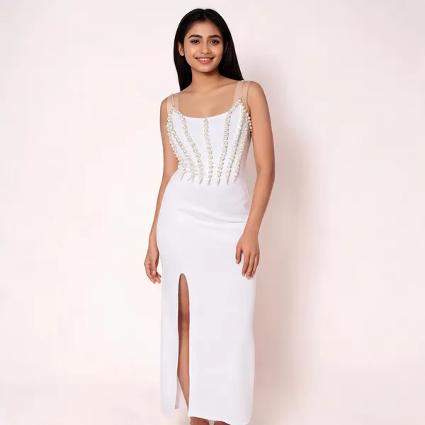 White_Lycra_Bodycon_Pearl_Embellished_Dress_For_Women