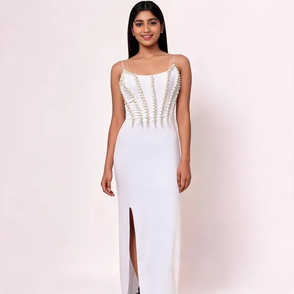 White_Lycra_Bodycon_Pearl_Embellished_Dress_For_Women