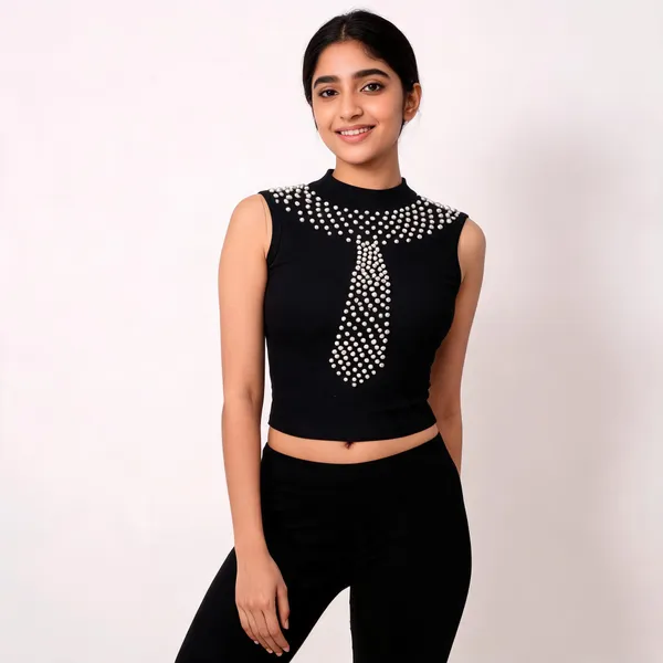 Black_Cotton_Blend_Sleeveless_Studded_Top_For_Women