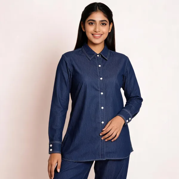 Navy_Blue_Soft_Denim_Ethnic_Kurta_Pajama_Set_For_Women