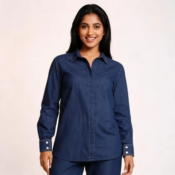 Navy_Blue_Soft_Denim_Ethnic_Kurta_Pajama_Set_For_Women