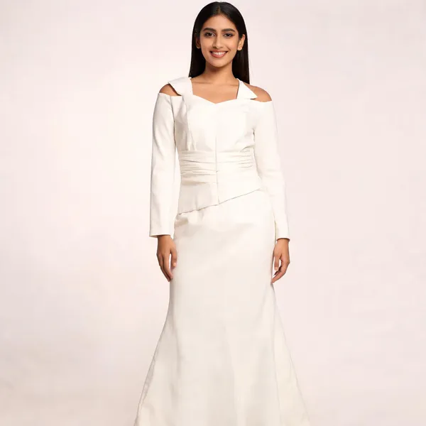 White_Long_Sleeve_A-Line_Maxi_Dress_For_Women