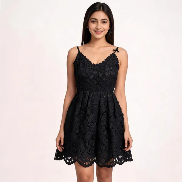 Black_Polyester_Nylon_Lace_Fit_And_Flare_Dress_For_Women
