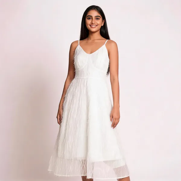 White_Furr_Sleeveless_Fit_And_Flare_Dress_For_Women