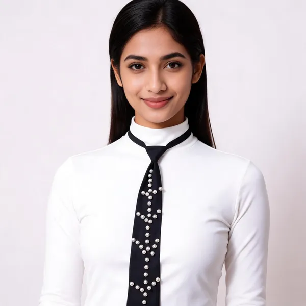 Black_Polycotton_Pearl_Embellished_Necktie_For_Women