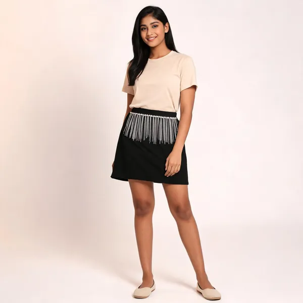 Black_Cotton_Jersey_Beaded_Fringe_Mini_Skirt_For_Women