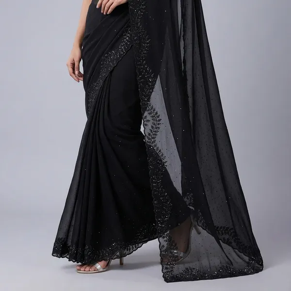 SOMA_Black_Wrinkle_Chiffon_Embellished_Work_Border_Saree_For_Women