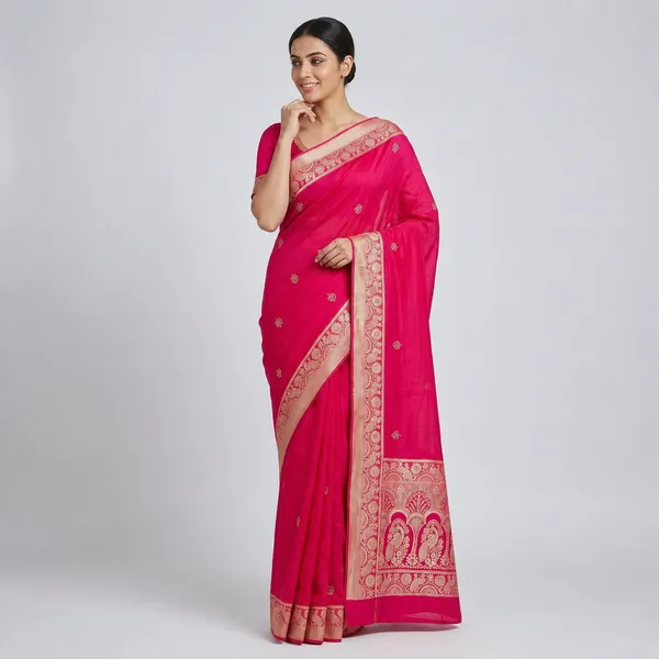 SOMA_Rani_Pink_Chiffon_Embroidered_Paisley_Border_Saree_For_Women