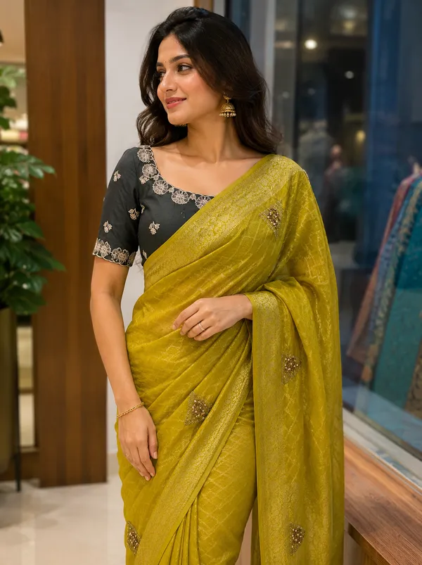 SOMA_Yellow_Cotton_Lucknowi_Work_Saree