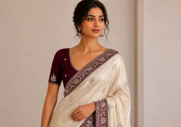 SOMA_Cream_Wari_Silk_Embroidered_Saree_With_Contrast_Maroon_Border