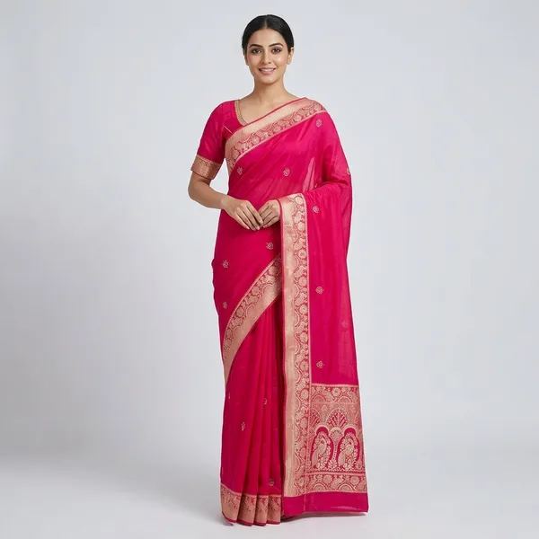 SOMA_Rani_Pink_Chiffon_Embroidered_Paisley_Border_Saree_For_Women