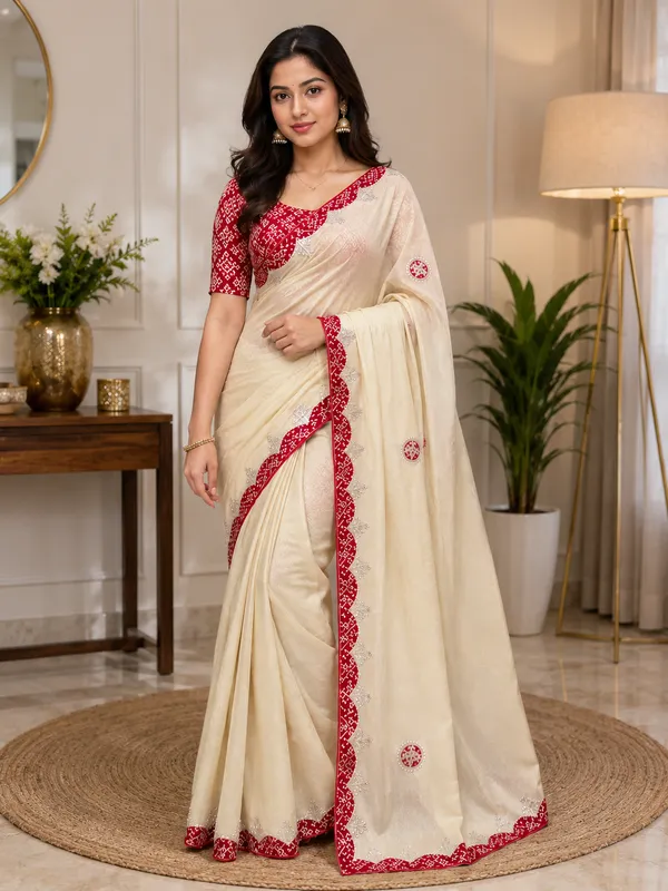 SOMA_Off-White_Cream_Dillion_Cotton_Embroidered_Border_Saree_With_Red_Sequin_Work